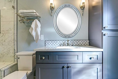 OVALCREST Oval Beveled Wall Mirror for Home Decor - Florence Style - Silver Leaf with Black Antique - 24" x 20"