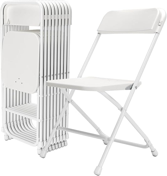 Folding Chairs 10 Pack,White Plastic Folding Chairs for Indoor Outdoor,Portable Stackable Commercial Seat with Steel Frame 350lb.Capacity for Party Events Wedding Dining Picnic Office