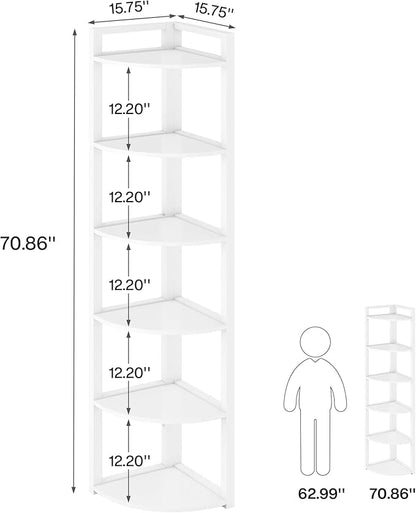 TRIBESIGNS WAY TO ORIGIN Corner Shelf, 70.9 Inch Tall Corner Bookshelf, 6 Tier Ladder Shelf with Metal Frames Multifunctional Modern Bookcase for Living Room, Home Office, Kitchen, Small Space (White)