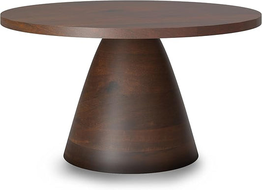 SIMPLIHOME Winnie Coffee Table - 30 inch Wide Solid Acacia Wood Round Living Room Table in Walnut, Modern Center Table for Sitting Area or Lounge with Spacious Top and Pedestal Base, Assembled