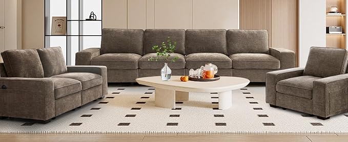 TEKAMON 73" Modular Sofa Couch with Seat Storage, Comfy 2-Seater Chenille Fabric Loveseat Sofa for Living Room, Office, Apartment W/Deep Seat, Wide Armrest, USB Charing Removable Cover(Brown)