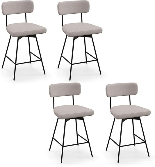 COSTWAY Bar Stools Set of 4, 25” Upholstered Counter Height Bar Stools with Back, 360° Swivel Dining Chairs with Heavy-Duty Metal Legs and Footrests, for Kitchen Island, Dining Room, Bar (4, Beige)