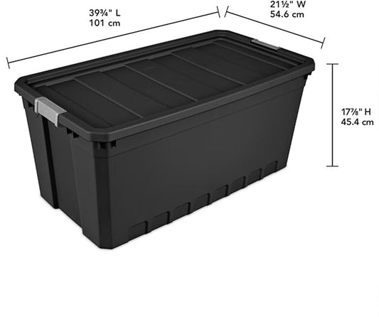 Sterilite 9-Pack Plastic Storage Bins with Lids, Stackable Containers, 50 Gallon, Black