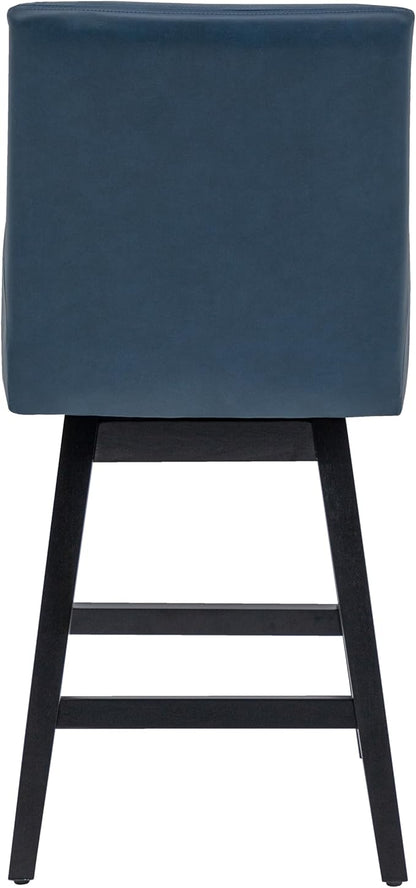 Bar Stools Set of 4, PU Leather Barstools, 26 Inch Upholstered Counter Stools with 14.2" High Back and Footrest, Swivel Counter Height Barstools for Kitchen Island Home Bar Navy Blue