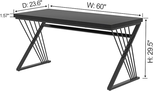 FOLUBAN Black Desk, Modern Wood and Metal Computer Desks for Home Office, Simple Writing Work PC Desk for Bedroom, Industrial Study Gaming Table for Living Room, 60 Inch