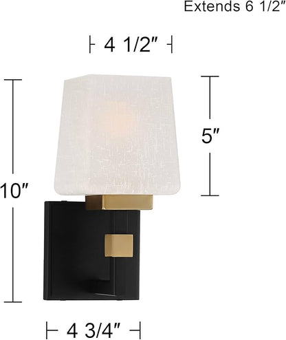 Possini Euro Design Beauregard Modern Wall Sconce Lighting Black Gold Metal Hardwired 10" High Fixture Square Linen Glass Shade for Bedroom Bedside Living Room Home Hallway Dining Kitchen