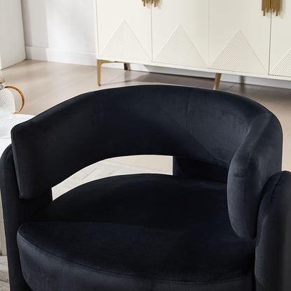 Velvet Accent Chair with Arms, Upholstered Barrel Armchair with Curved Back, Comfy Single Side Chair for Reading, Living Room, Home Office, Black