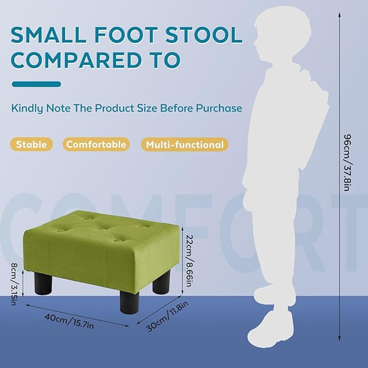 Small Foot Stool Ottoman, Velvet Footstool Ottoman Foot Rest for Couch, Rectangle Footstools and Ottomans Small for Living Room, Entryway (Olive Green)