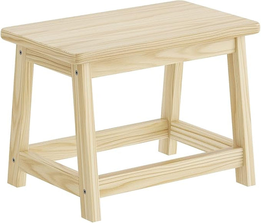 Wood Stool, Small Bench Seat, Wood Bathroom Vanity Bench, Plant Stand, Shoe Changing Handmade Stool for Kids or Adults (Natural, Small)