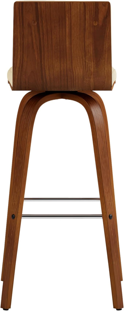 Armen Living Vienna 30" Swivel Bar Stool in Walnut Wood Finish with Cream Faux Leather - Set of 3