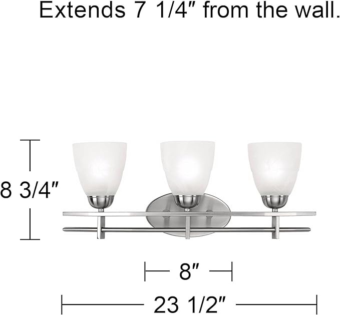 Possini Euro Design Art Deco Modern Wall Mount Light Brushed Nickel Silver Metal Hardwired 23 1/2" Wide 3-Light Fixture Trio Marbleized Glass Shades Decor for Bathroom Vanity Mirror House Home