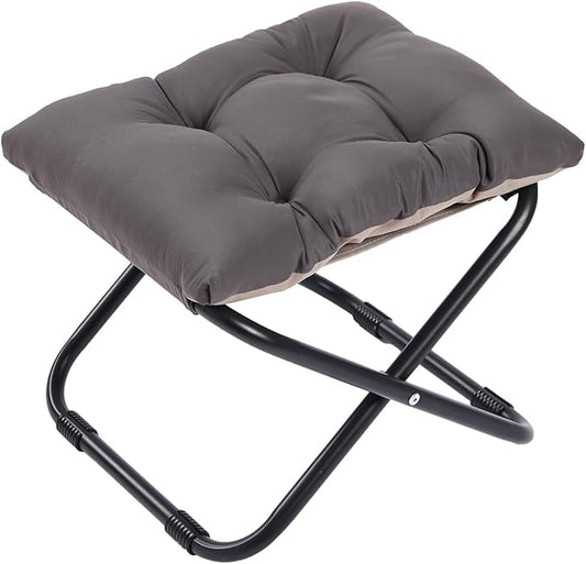 LITA Folding Upholstered Footrest with Straight & Square Shape,Small Ottoman， Dark Grey