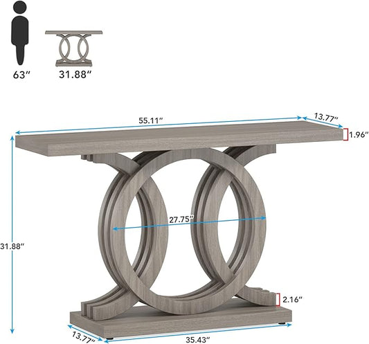 Tribesigns 55 inches Console Table with Geometric Base, Farmhouse Hallway Table, Wooden Entryway Sofa Table, Unique Long Accent Table for Decoration and Organization (Grey)