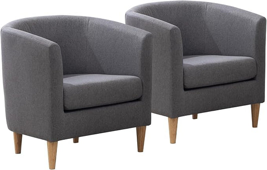 Accent Barrel Chair Set of 2, Modern Comfy Living Room Chairs with Armrest Small Reading Chair with Cozy Soft Padded for Bedroom Reception Room Cafe, Grey