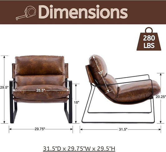 LukeAlon Modern PU Leather Accent Armchairs Set of 2, Upholstered Soft Living Room Chairs with Black Metal Legs Removable Thickened Cushion Sofa Chairs Lounge Chair for Bedroom Living Room, Brown