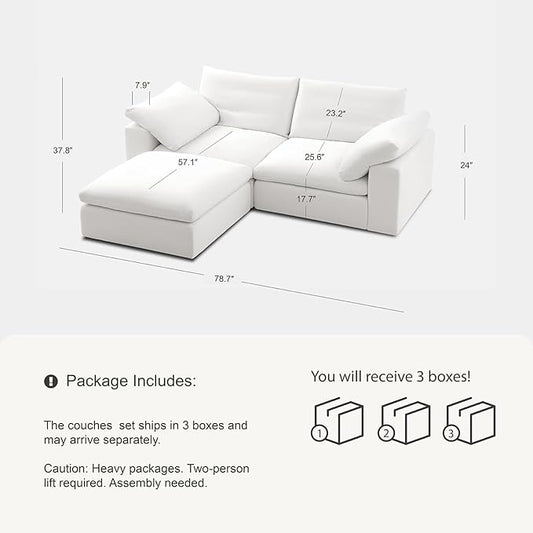 Modular Sectional Sofa, 78.7" L Shaped Modern Sofa Modular Sectional Cloud Couch with Ottoman, Modern Cloud Sectional Couches for Living Room, Deep Seat Sofa with Washable Cover