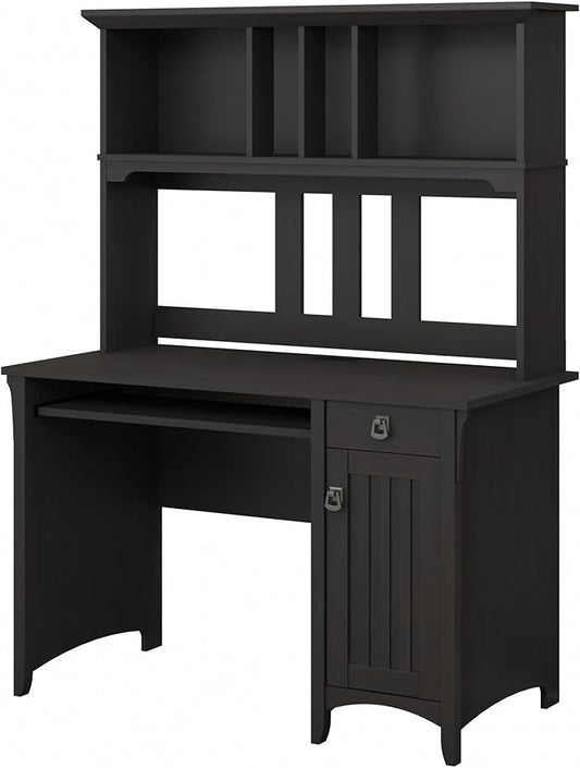 Bush Furniture Salinas Computer Desk with Hutch | Study Table with Drawers, Cabinets & Pullout Keyboard/Laptop Tray | Modern Home Office Desk in Vintage Black | Work Desk with Storage
