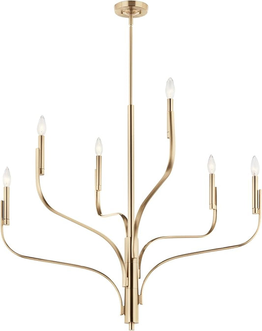 KICHLER Livadia 6-Light Chandelier, Soft Modern-Light in Champagne Bronze, for Foyer, Great Room, or Vaulted Dining or Bedroom (33" x 36.25"), 52673CPZ
