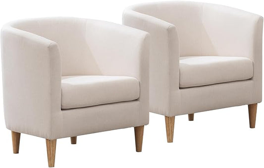 Accent Barrel Chairs Set of 2, Modern Comfy Living Room Chairs with Armrest Small Reading Chair with Cozy Soft Padded for Bedroom Reception Room Cafe, White