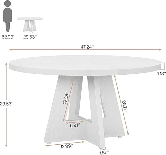 Tribesigns Farmhouse Dining Table, 47 Inch Round Dinner Table for 4, Rustic Round Dining Room Table for Home Dining Room Living Room (White)