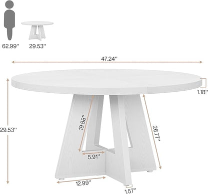 Tribesigns Round Dining Table for 4, 47 inch Farmhouse Circle Kitchen Table with Wooden Pedestal Base for Kitchen, Dining Room, Living Room (White)