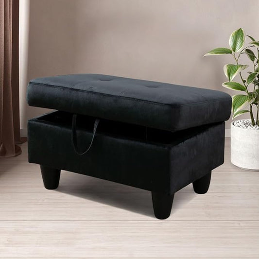 Ottoman Storage Ottoman Bench Flannel Footrest Footstool with Hinged Lid for Living Room, Bedroom, Entryway, Black, 28.5"X19"X17.5"