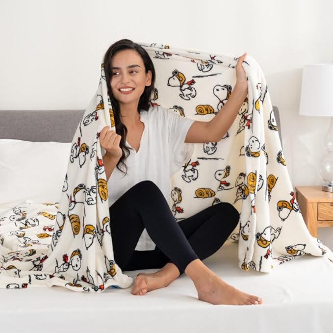 Berkshire Blanket Peanuts® VelvetLoft® Cute Character Snoopy Plush Blanket,The Flying Ace,Full/Queen 90 in x 90 in (Official Peanuts® Product)