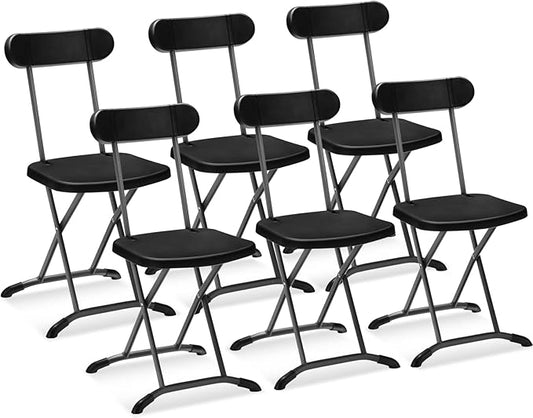GYMAX Folding Chair, 400lbs Plastic Chairs Set with Steel Frame & Ergonomic Curved Back, Indoor & Outdoor Commercial Event Seat for Meeting, Wedding, Stackable Lightweight Folding Chairs (6, Black)