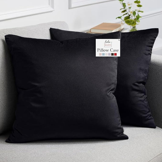 lalaLOOM Velvet Throw Pillow Covers, Set of 2, 24x24 Decorative Square Pillows Home Decor, Soft Accent Cases, Silky Machine Washable Pillowcases for Sofa, Couch, Bedroom, Living Room, Jet Black