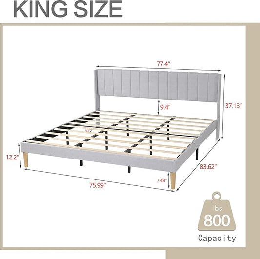 AGARTT Upholstered Platform Bed Frame King Size with Headboard and Footboard/Wooden Slats Support/No Box Spring Needed/Easy Assembly,Light Grey Linen
