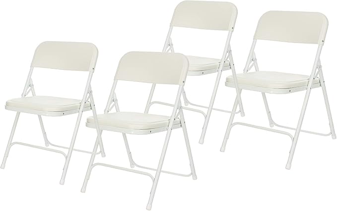OEF Furnishings OEF800 Series Premium Heavy-Duty Plastic Folding Chairs, Lightweight, Durable Seating for Indoor and Outdoor Use, 500 lb Capacity (4-Pack, Ivory Plastic with White Frame)