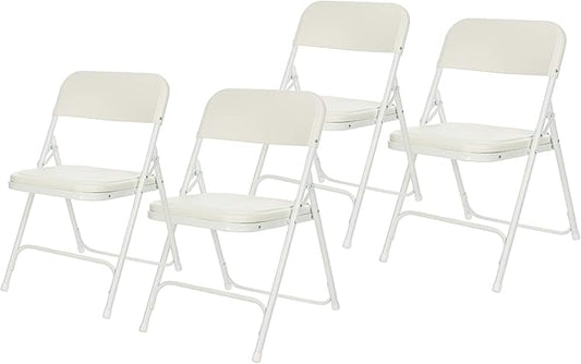 OEF Furnishings OEF800 Series Premium Heavy-Duty Plastic Folding Chairs, Lightweight, Durable Seating for Indoor and Outdoor Use, 500 lb Capacity (4-Pack, Ivory Plastic with White Frame)