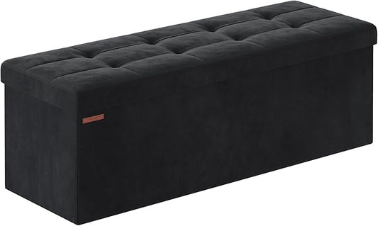 SONGMICS Mazie Collection - Storage Ottoman Bench, Foldable Foot Rest, 15 x 43 x 15 Inches, End of Bed Bench, Storage Chest, Load 660 lb, Living Room, Bedroom, Entryway, Ink Black ULSF277B01