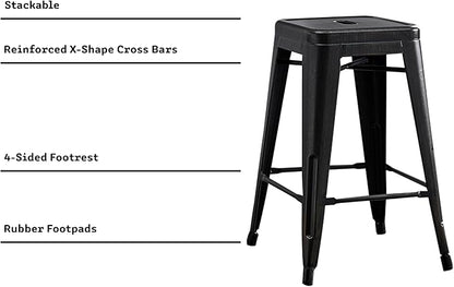 AC Pacific 24” Metal Backless Barstool Set of 2 – Country Rustic Style, Lightweight & Sturdy Build, Easy Assembly – Distressed Black Finish