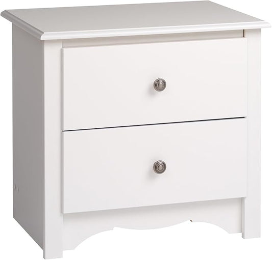 Prepac Sonoma Traditional Nightstand Side Table with 2 Drawers, Functional 2-Drawer Bedside Table 16" D x 23.25" W x 21.75" H, White, WDC-2422