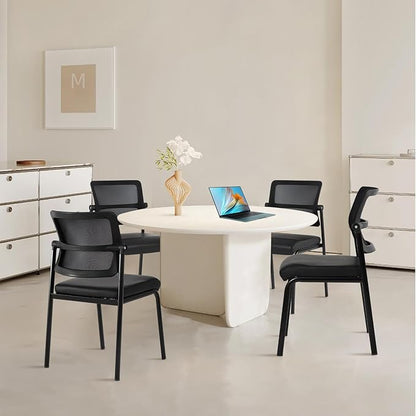 CLATINA Stackable Waiting Room Chair with Adjustable Mesh Backrest, Armless Office Guest Reception Chairs with Leather Cushion and Ergonomic Lumbar Support for Conference Lobby Side School, 8PK, Black
