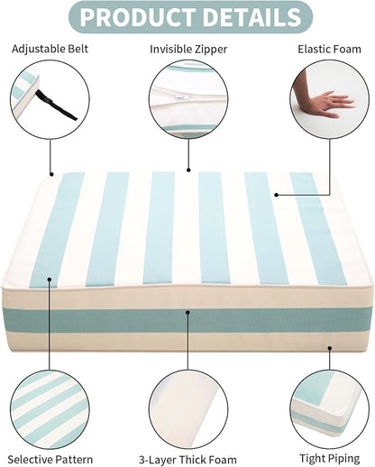 Outdoor Seat Cushions Set for Patio Furniture Deep Seating Patio Cushion Set Weather-Resistant Thick Cushions 23.6" W x 23.6" D x 5”T,Light Blue Stripes