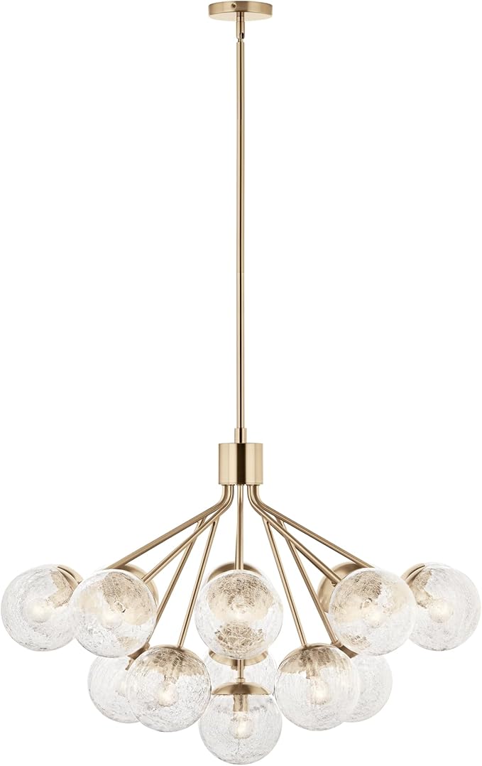 KICHLER Silvarious 16-Light Convertible Chandelier, Soft Modern Light with Clear Crackled Glass in Champagne Bronze, for Dining Room, Living Room or Foyer (26" x 38"), 52702CPZ