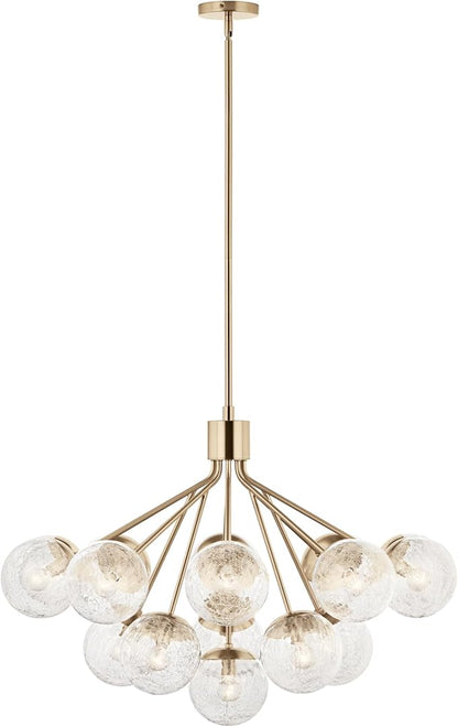 KICHLER Silvarious 16-Light Convertible Chandelier, Soft Modern Light with Clear Crackled Glass in Champagne Bronze, for Dining Room, Living Room or Foyer (26" x 38"), 52702CPZ