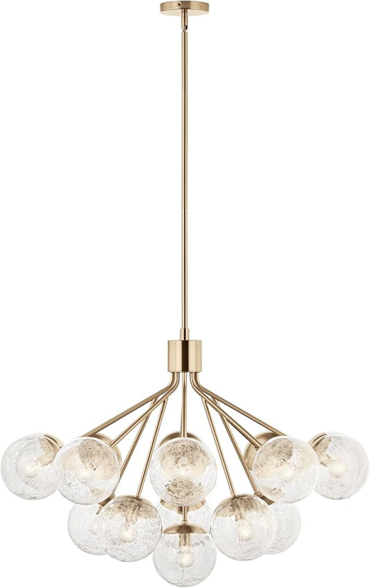 KICHLER Silvarious 16-Light Convertible Chandelier, Soft Modern Light with Clear Crackled Glass in Champagne Bronze, for Dining Room, Living Room or Foyer (26" x 38"), 52702CPZ