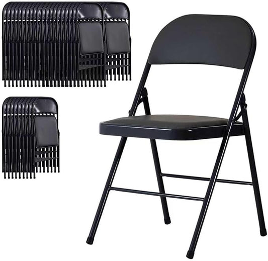 Black Folding Chairs 50 Pack with Padded Cushion and Back, Foldable Outdoor Chairs with 330-LBS Capacity, Portable Heavy Duty Metal Frame Commercial Seat for Party Kitchen Dinning Events Wedding