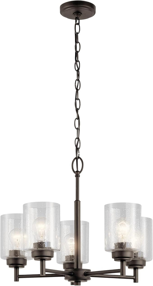 Kichler Winslow 19.75" Chandelier in Olde Bronze®, 5-Light Chandelier for Dining Room, Living Room, or Bedroom, Clear Seeded Glass, (19.75" W x 16" H), 44030OZ