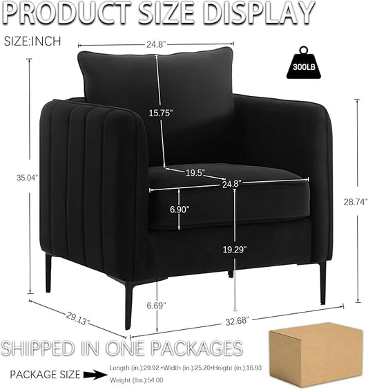 Velvet Accent Chair Set of 2, Comfy Upholstered Single Sofa Chair Mid-Century Modern Armchair with Thick Cushion and Wood Frame Side Chair for Living Room Bedroom Apartment (Black)