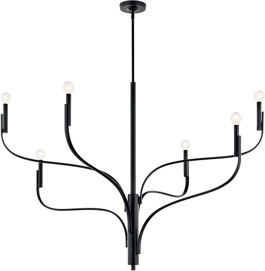 KICHLER Livadia 6-Light Chandelier, Soft Modern-Light in Black, for Foyer, Great Room, or Vaulted Dining or Bedroom (33.25" x 47.25"), 52674BK