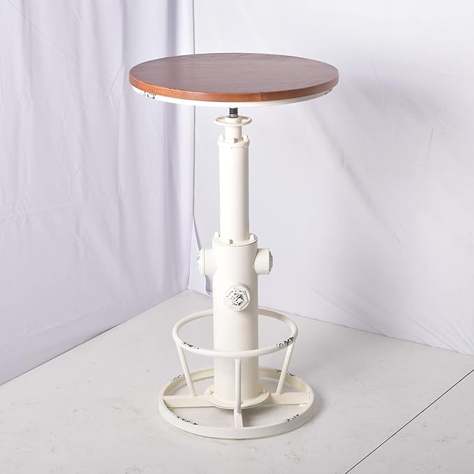 Topower 3 Piece Pub bar Set Retro Industrial Round bar Table and Stools for 2 Height Adjustable Pub Table and stools Match bar Height and Counter Barstool Antique White