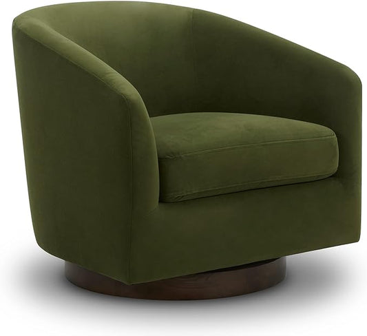 CHITA Swivel Accent Chair, FSC Certified Upholstered Velvet Barrel Chair for Living Room, Fully Assembled, Forest Green