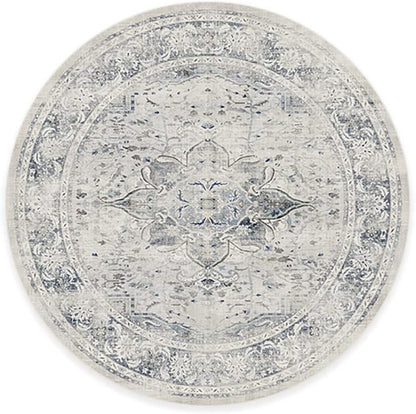 RUGGABLE Washable Vintage Area Rug – Sarrah Blue Quartz 6 ft Round, Stain-Resistant, Non-Slip – Medium Machine Washable Rugs for Living Room, Bedroom, Hallway, Entryway & Office–with Cushioned Pad
