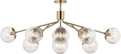 KICHLER Silvarious 12-Light Linear Convertible Chandelier, Soft Modern Light with Clear Crackled Glass in Champagne Bronze, for Dining Room or Living Room (17.75" x 26.75" x 48"), 52703CPZ