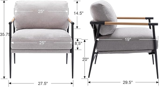 DUOMAY Mid-Century Modern Accent Chair Armchair, Soft Linen Fabric Sofa Lounge Chair Reading Chair with Metal Leg for Living Room Bedroom Office, Grey