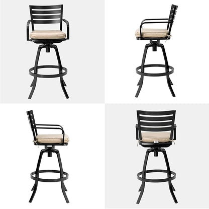 Pellebant Outdoor Bar Stools Set of 4 with Sunbrella Cushion, 29.5" Aluminum Swivel Bar Height Stool Chairs with Back & Footrest, Rust-Proof Patio Bartools for Deck Lawn Garden, Beige